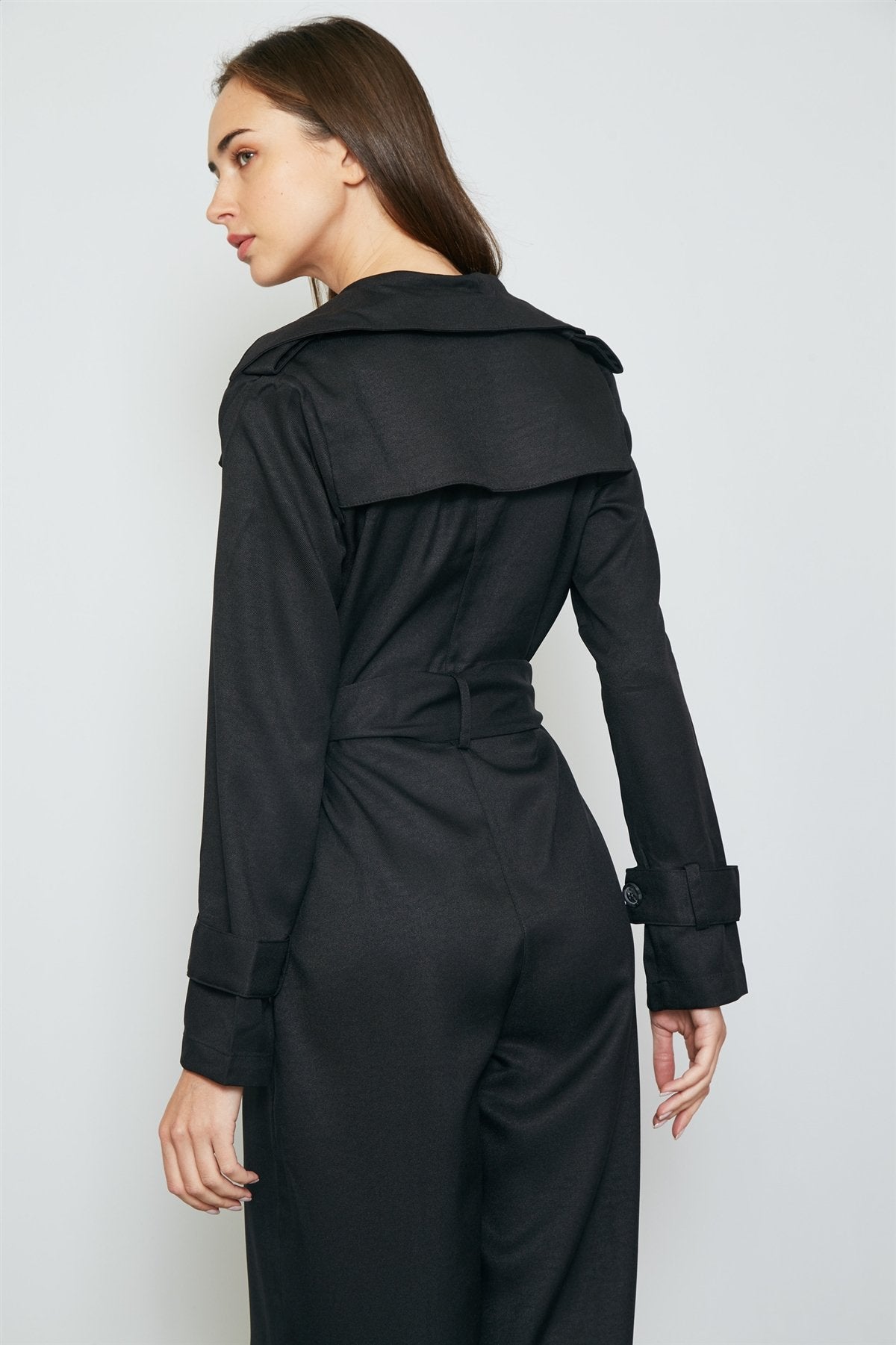 Ladies fashion long sleeve wide leg belted jumpsuit