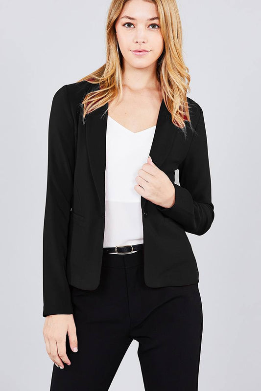Ladies fashion long sleeve notched collar princess seam w/back slit jacket