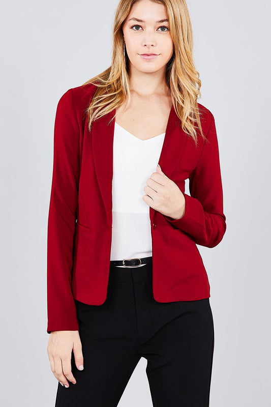 Ladies fashion long sleeve notched collar princess seam w/back slit jacket