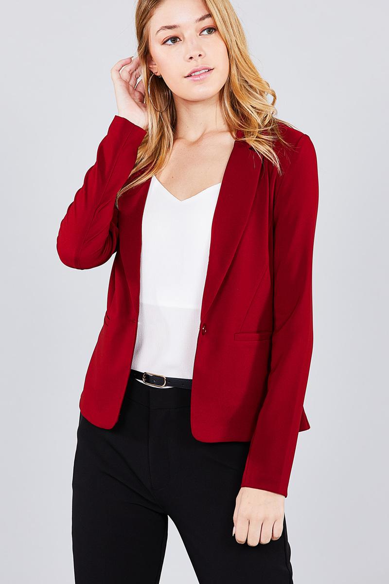 Ladies fashion long sleeve notched collar princess seam w/back slit jacket