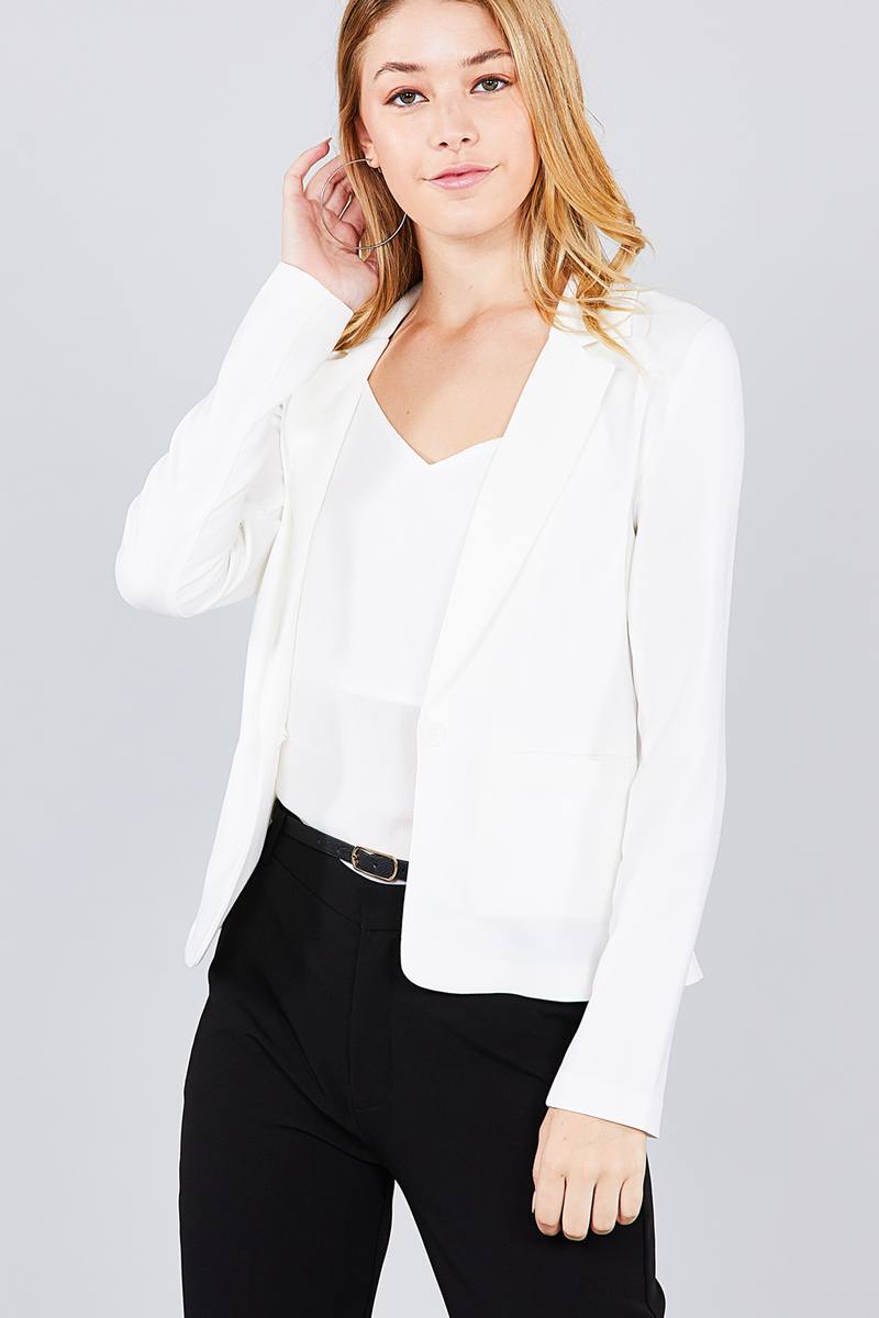 Ladies fashion long sleeve notched collar princess seam w/back slit jacket