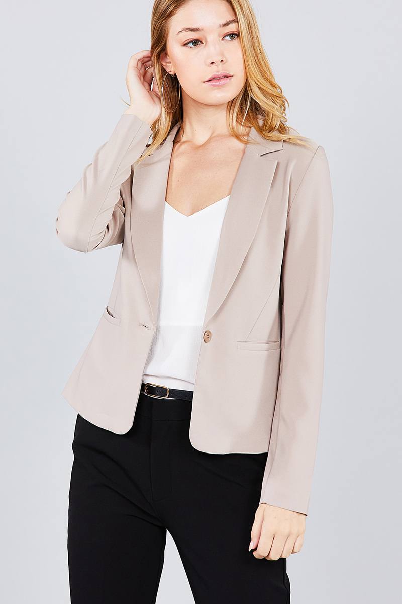 Ladies fashion long sleeve notched collar princess seam w/back slit jacket