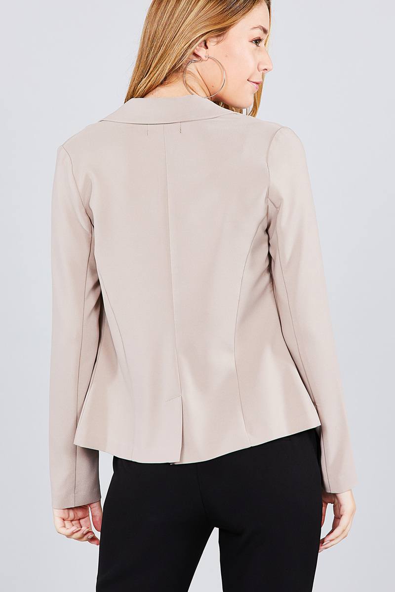 Ladies fashion long sleeve notched collar princess seam w/back slit jacket