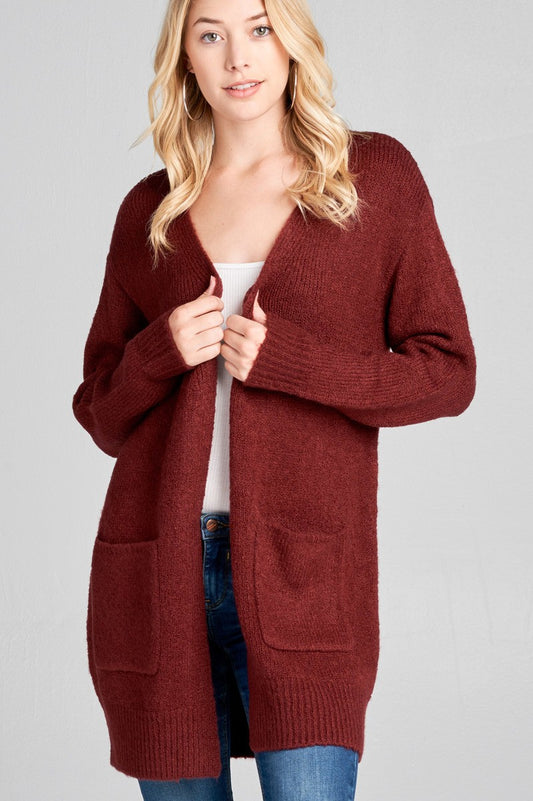 Ladies fashion long sleeve open front w/pocket tunic sweater cardigan