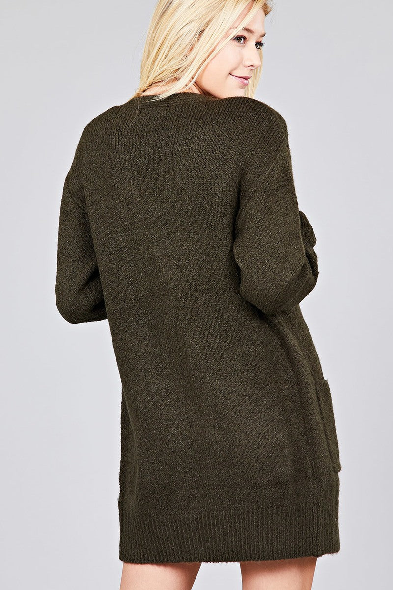 Ladies fashion long sleeve open front w/pocket tunic sweater cardigan