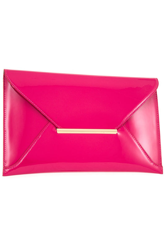 Patent envelope shape metal accent clutch bag