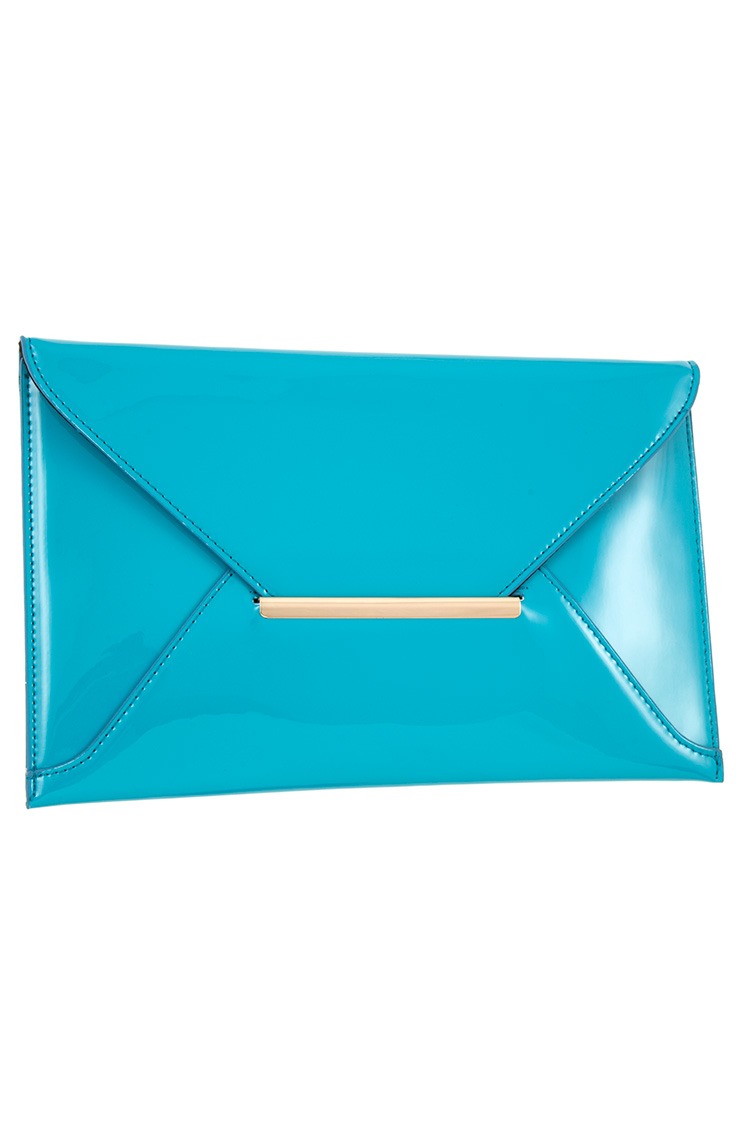 Patent envelope shape metal accent clutch bag
