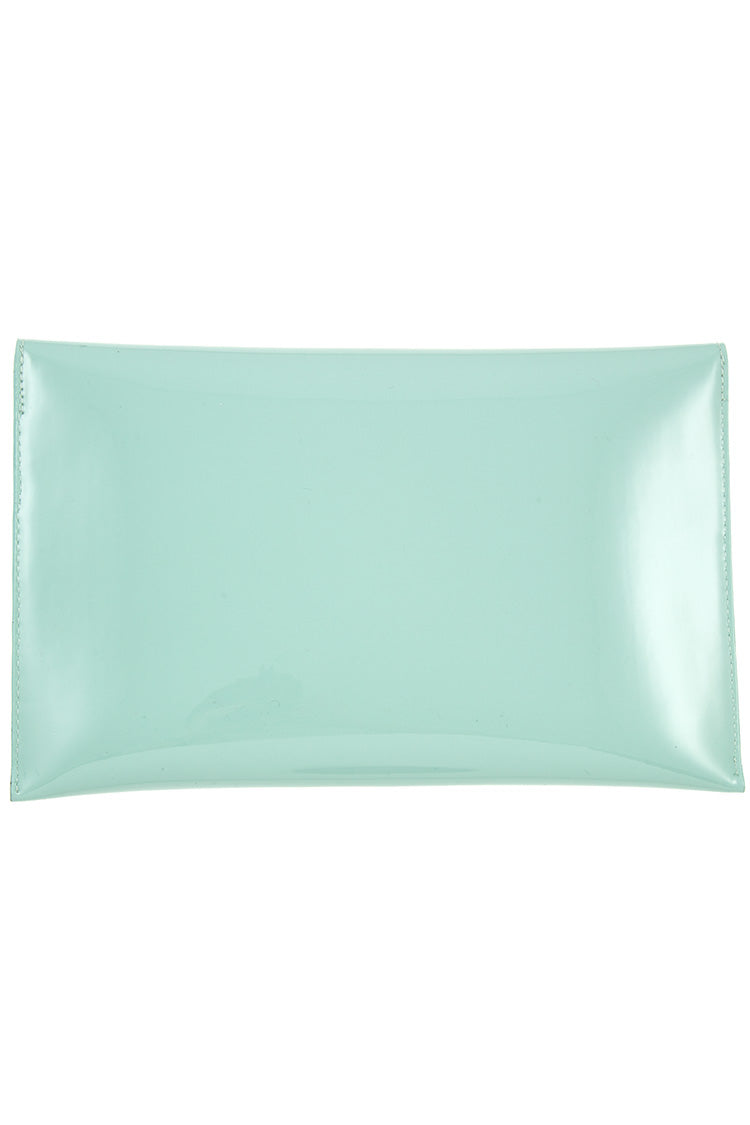 Patent envelope shape metal accent clutch bag