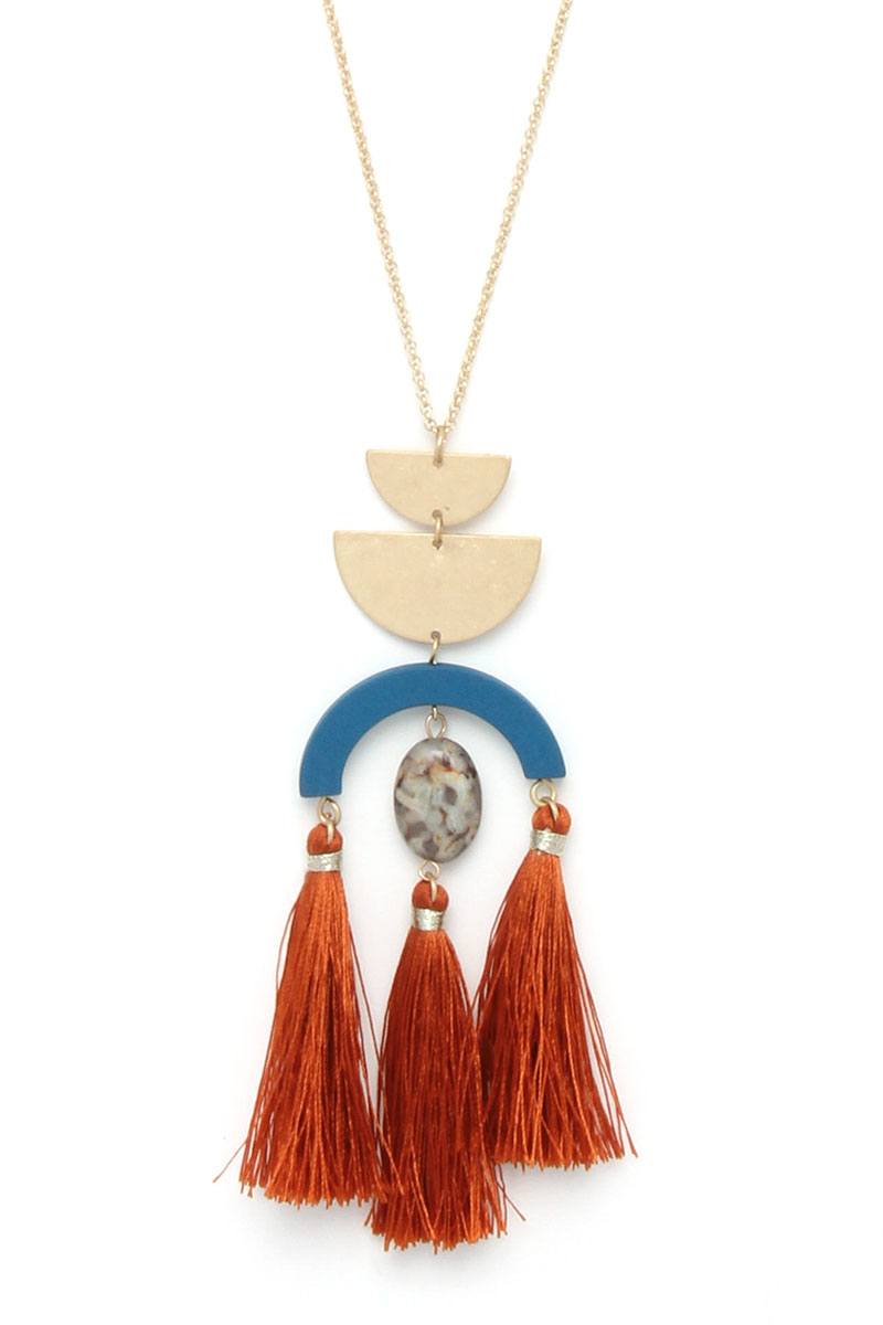 Half circle metal tassel pendant necklace