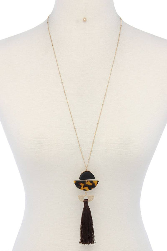 Acetate half circle tassel pendant necklace