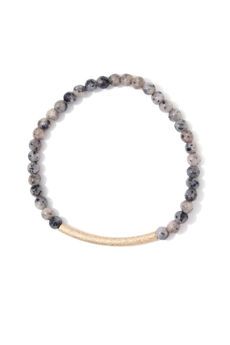 Textured metal bar multi colored beaded stretch bracelet