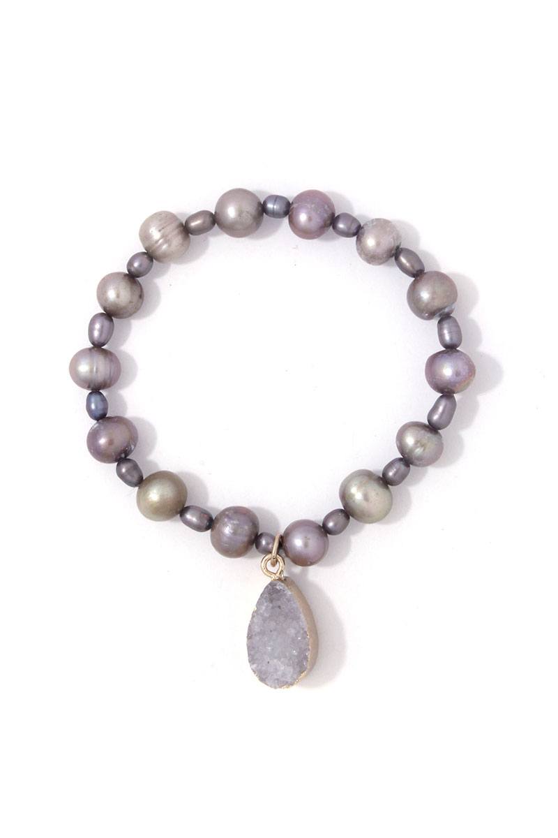Druzy stone beaded stretch bracelet