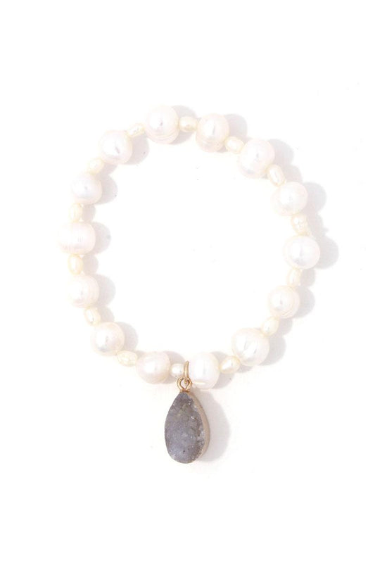 Druzy stone beaded stretch bracelet