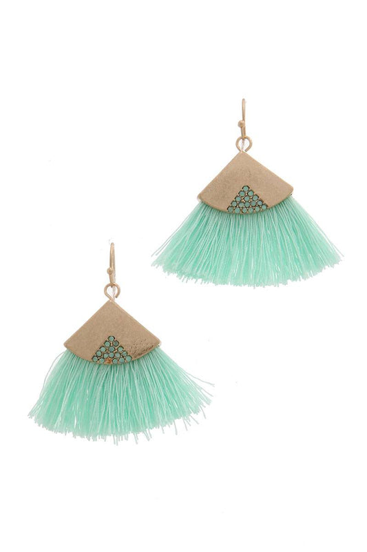 Triangular shape tassel drop earring