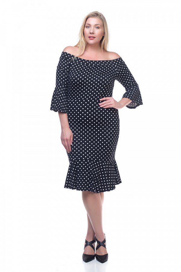 Ladies fashion plus size pin dot ruffled dress