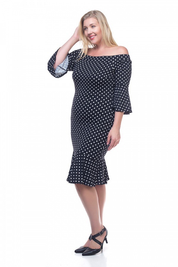 Ladies fashion plus size pin dot ruffled dress