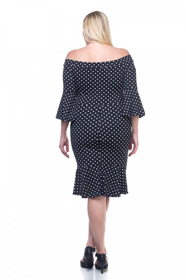 Ladies fashion plus size pin dot ruffled dress