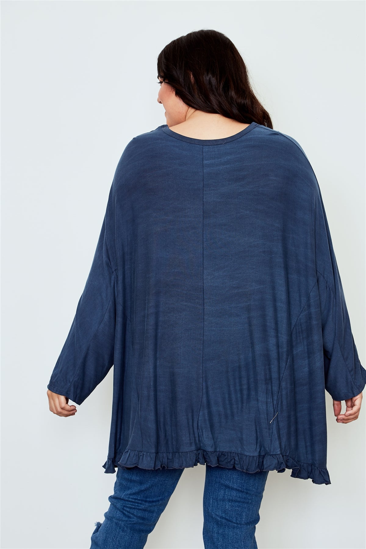 Ladies fashion plus size frill hem loose tunic top