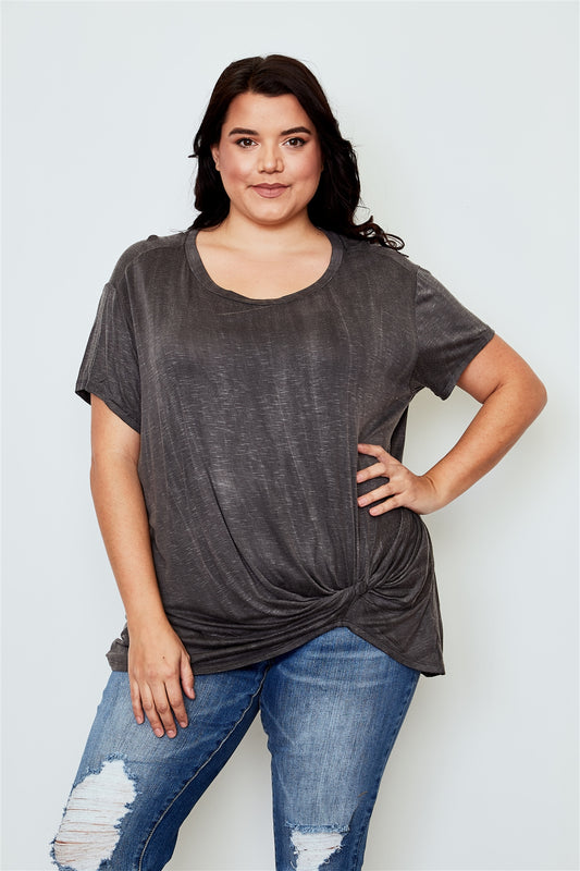 Ladies fashion plus size knotted front tee