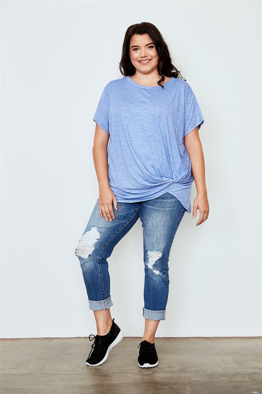 Ladies fashion plus size knotted front tee