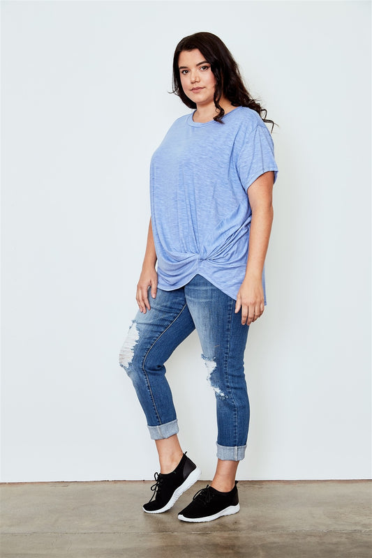 Ladies fashion plus size knotted front tee