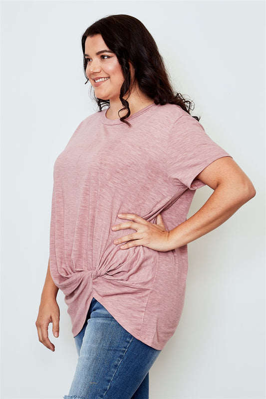 Ladies fashion plus size knotted front tee
