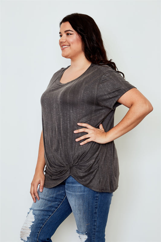 Ladies fashion plus size knotted front tee