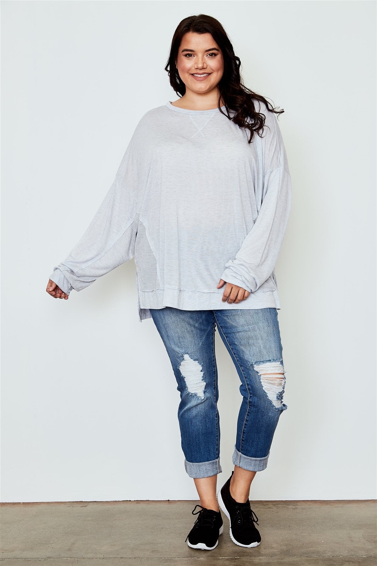 Ladies fashion plus size long sleeve loose top