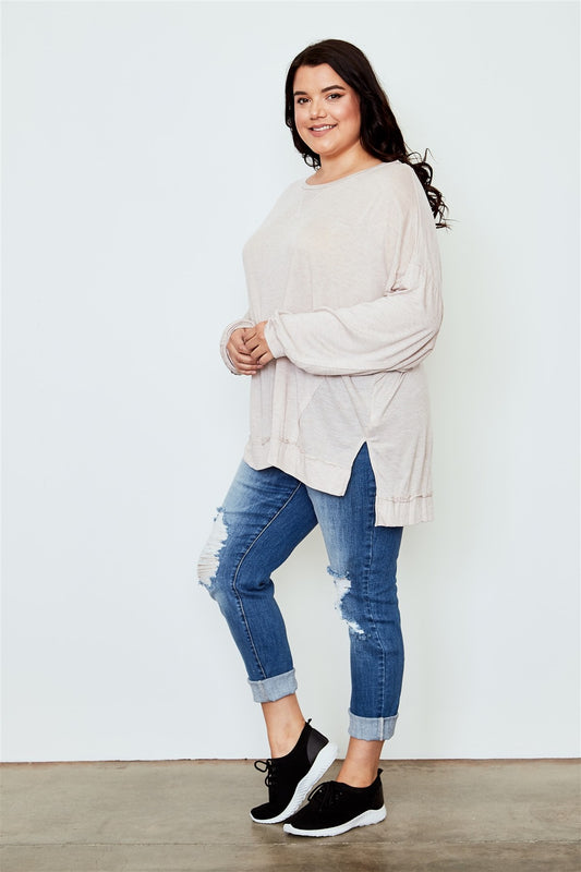 Ladies fashion plus size long sleeve loose top