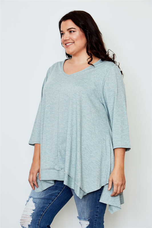 Ladies fashion plus size irregular hem tunic top