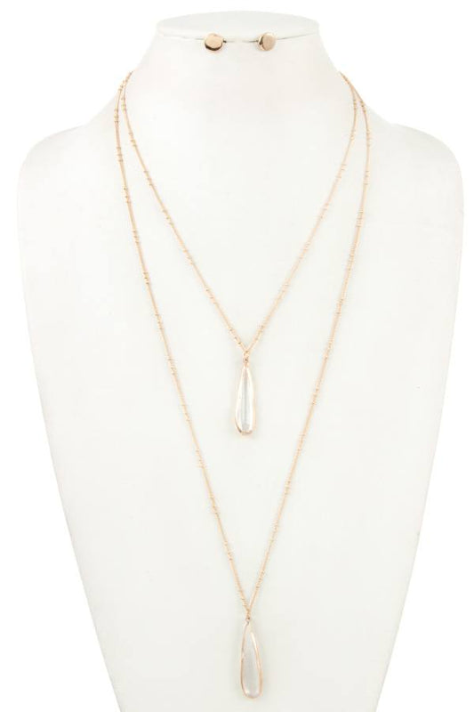 Double row glass gem pendant necklace set