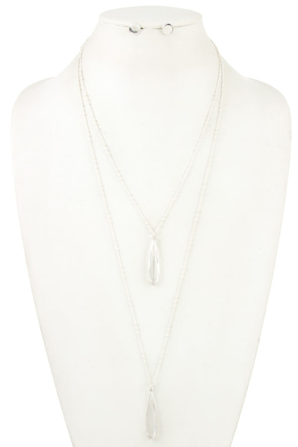 Double row glass gem pendant necklace set