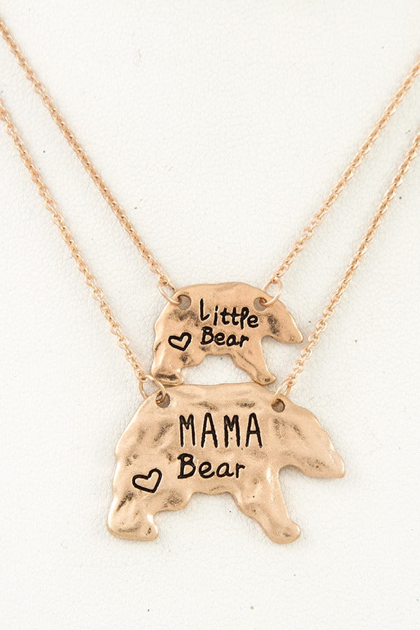 Mama bear and cub pendant necklace set