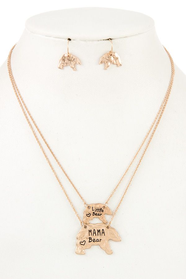 Mama bear and cub pendant necklace set