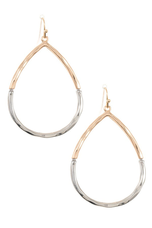 Hammerd two tone teardrop dangle earring