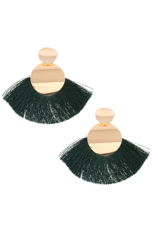 Circle metal link fan tassel earring