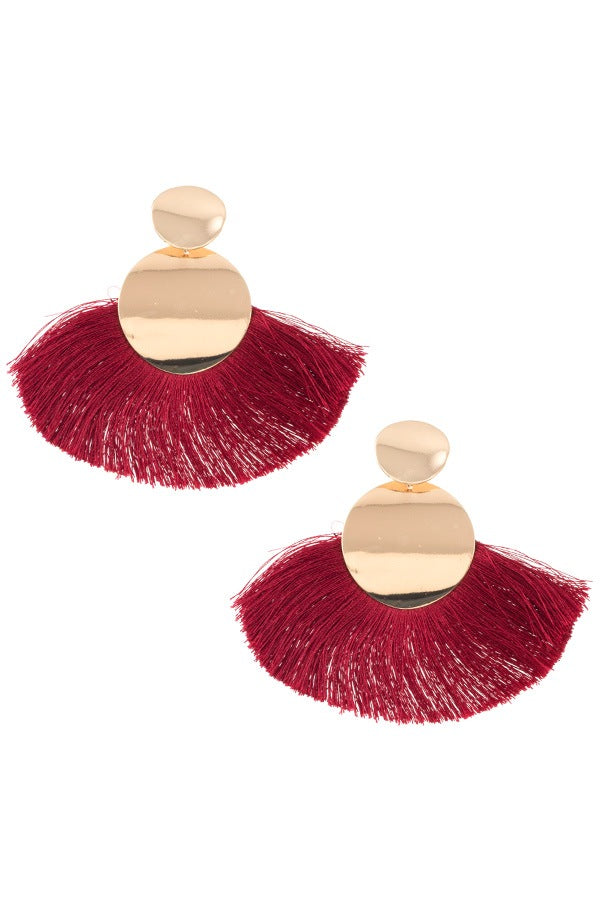 Circle metal link fan tassel earring