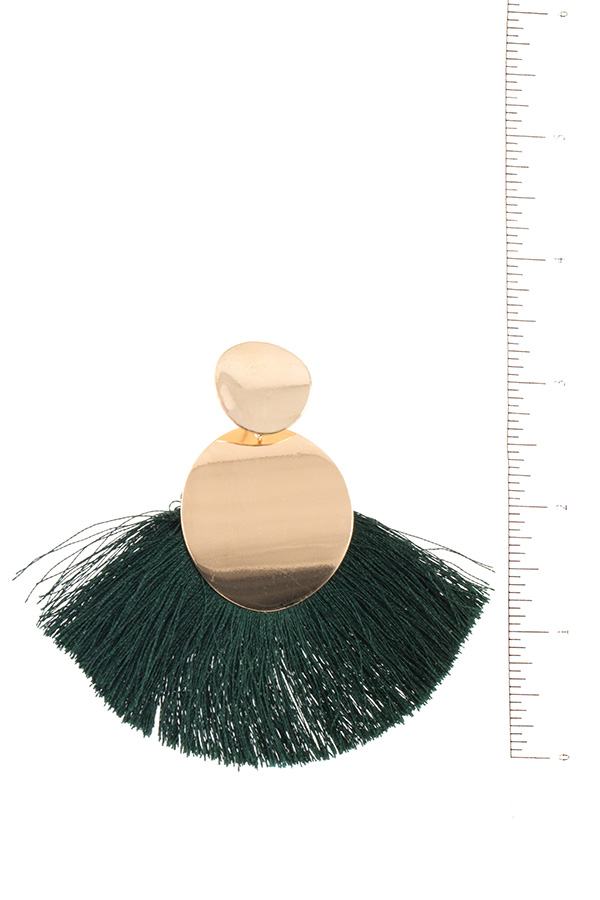 Circle metal link fan tassel earring