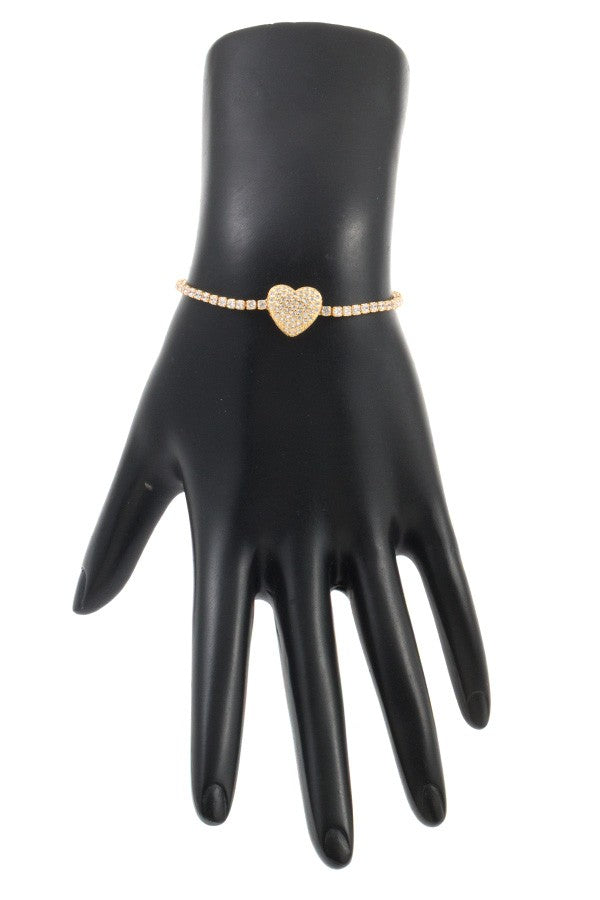 Cz stone heart pave slider bracelet