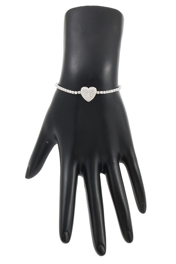 Cz stone heart pave slider bracelet