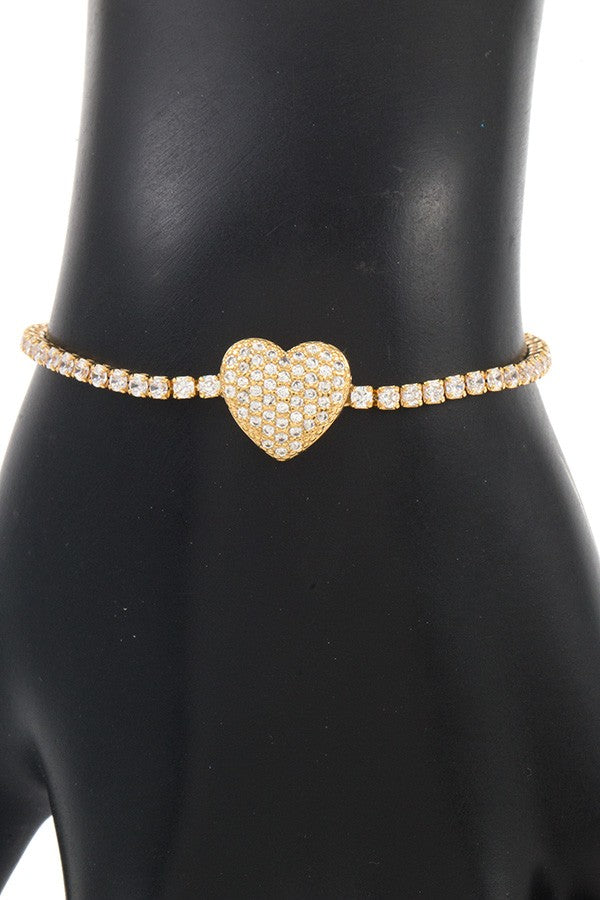 Cz stone heart pave slider bracelet