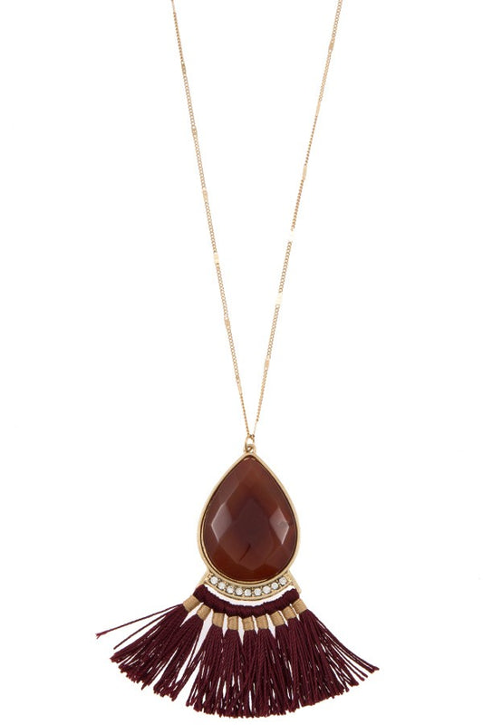 Faceted gem tassel link long necklace