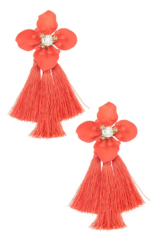 Double tassel floral drop earring