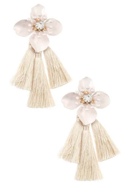 Double tassel floral drop earring