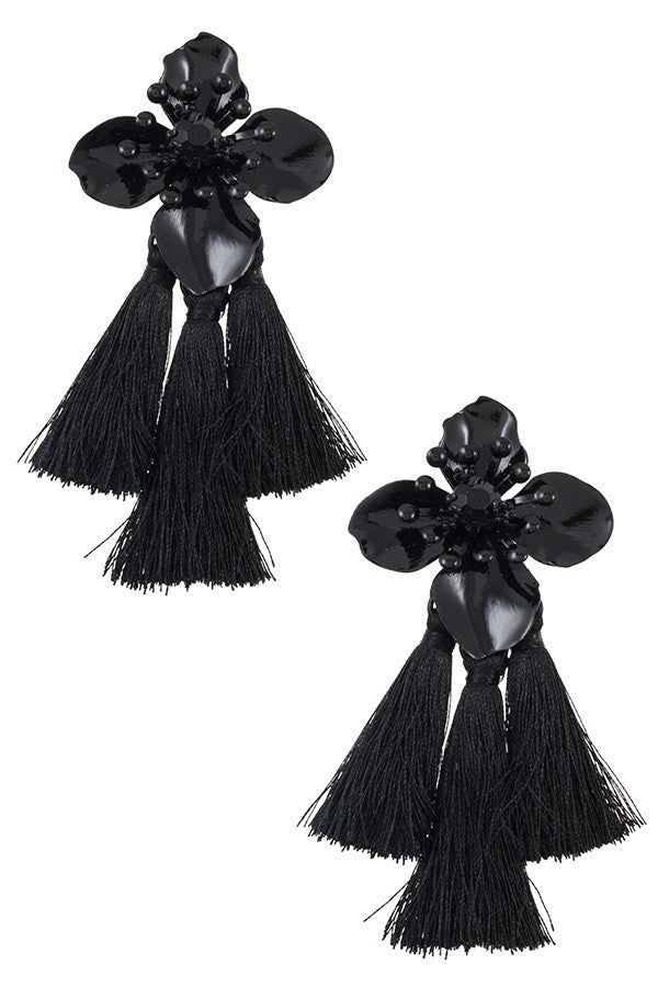 Double tassel floral drop earring