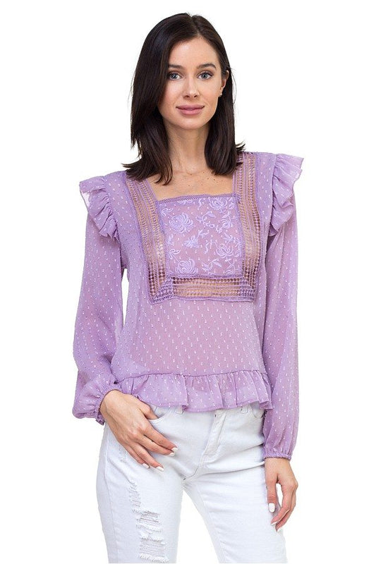 Lace trim swiss dot shirt