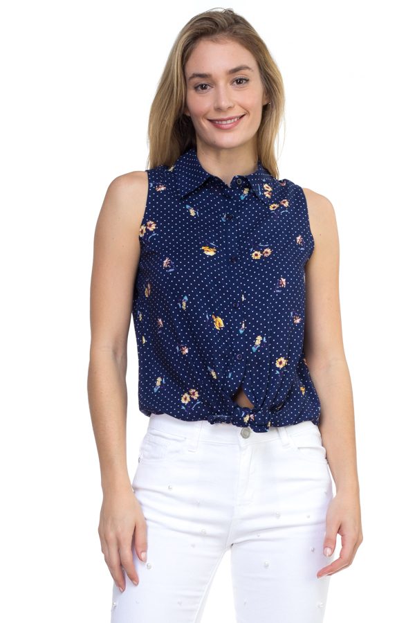 Sleeveless front tie shirt