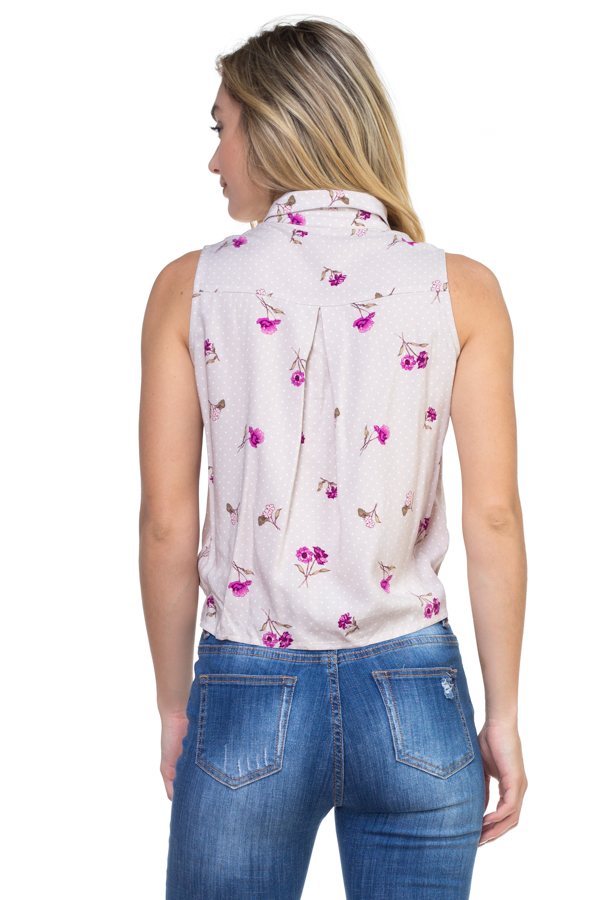 Sleeveless front tie shirt