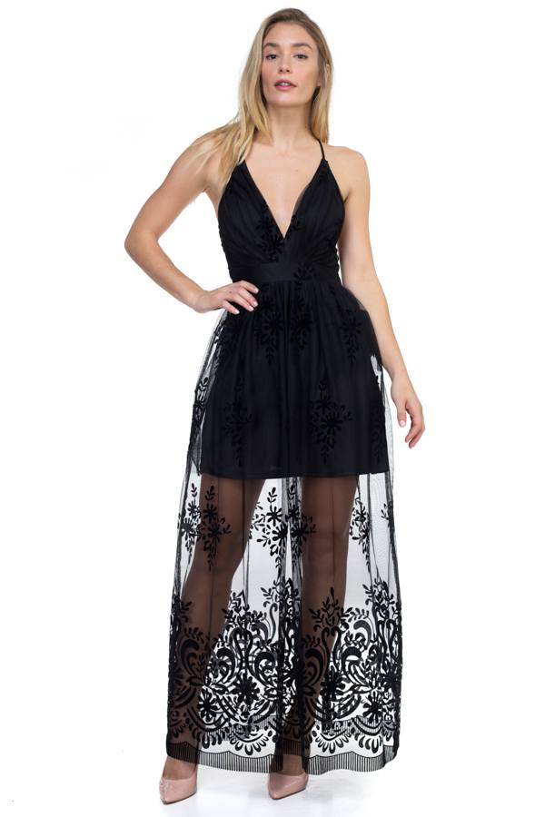 Mesh illusion maxi dress