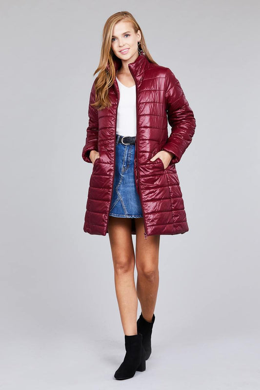 Long sleeve quilted long padding jacket